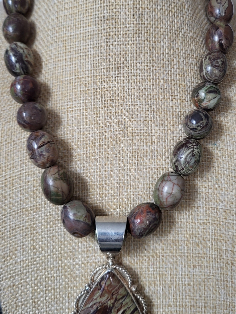 Jay King Sterling Silver DTR Natural Jasper Stone Necklace Beautiful Pendant